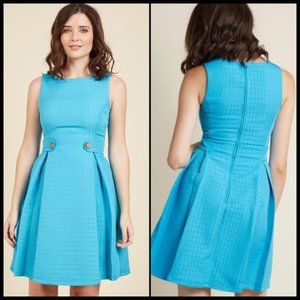 MODCLOTH Women’s Something Sixties Blue Fit & Flare A-Line Blue Dress Small